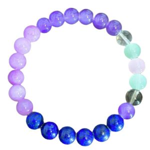 Amethyst, lapis lazuli, white glass, and rose quartz beaded bracelet