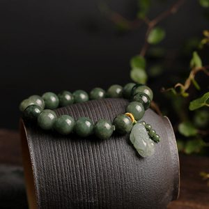 Green Jade Bracelet with Pixiu - Invite Wealth & Calming Energies