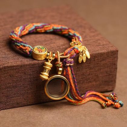 Tibetan Om Mani Padme Hum Dreamcatcher Luck Colorful Reincarnation Knot String Bracelet
